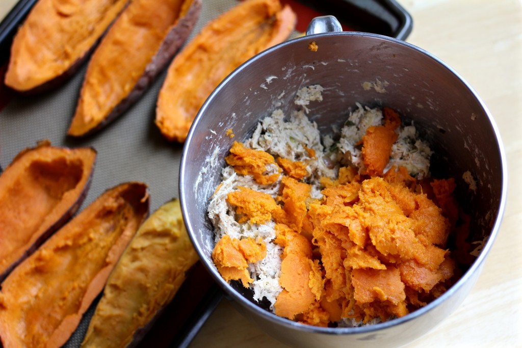 chicken stuffed sweet potato boats