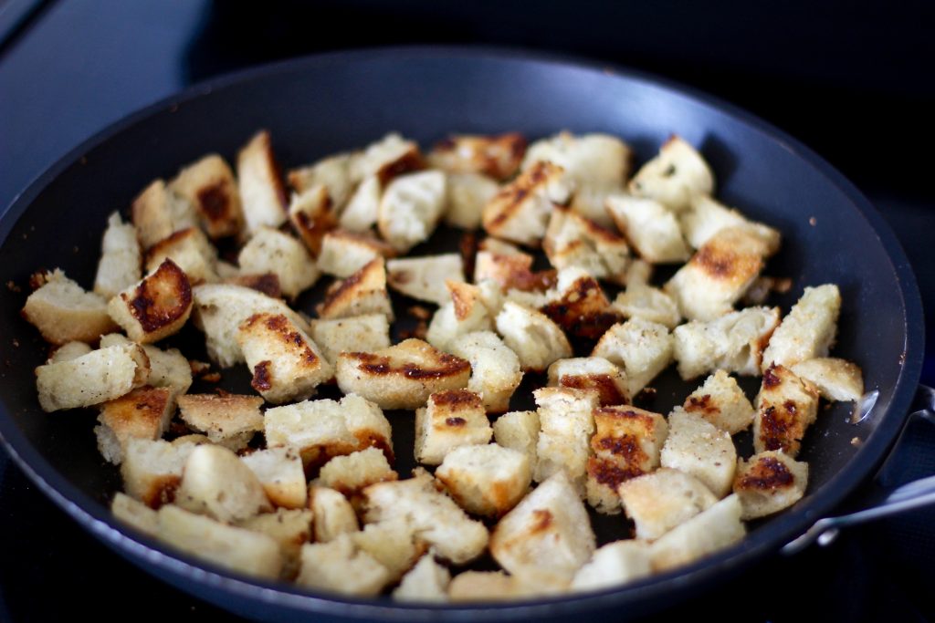 Toasted croutons ready to be eaten!