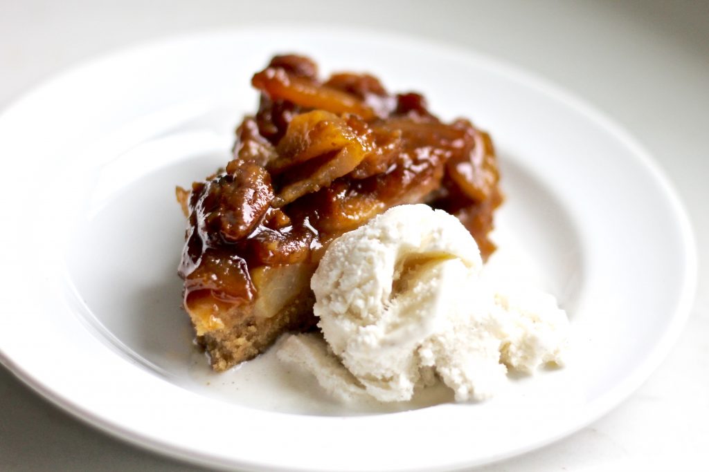 Salted Caramel Pear Upside Down Cake - Yuli Cooks