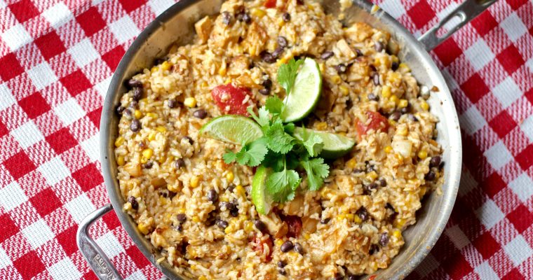 Cheesy Chicken Enchilada Rice Skillet (Great For Freezing)
